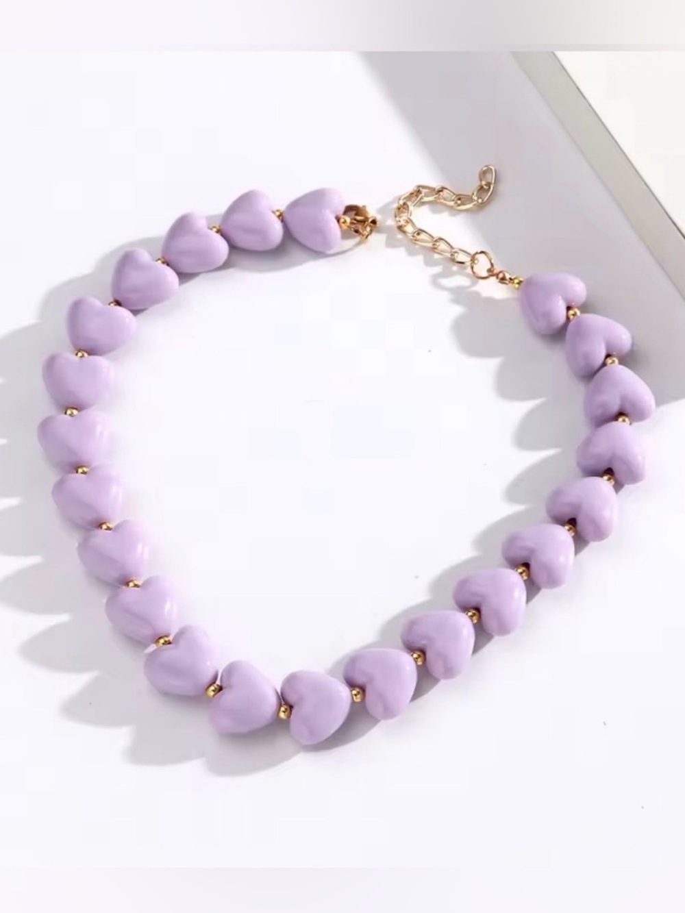 Pink Heart Bead Necklace with Gold Accent - Picture 3 of 3